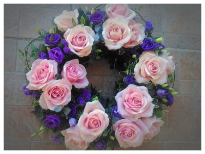 Pink rose and blue Eustoma Wreath