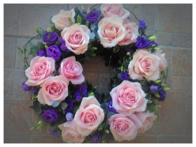 Pink rose and blue Eustoma Wreath